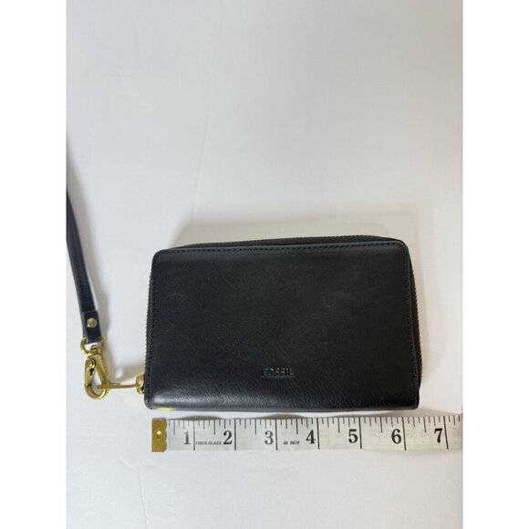 Fossil Women’s Emma Black RFID Large‎ Zip Around Wristlet Leather Clutch - Picture 9 of 10
